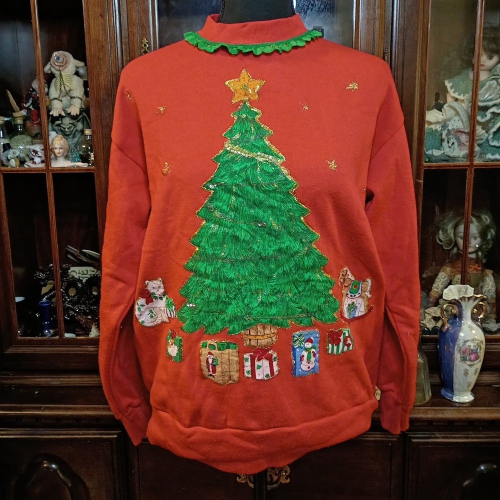 Vintage 80s/90s Ugly Red Christmas Sweater Women's M Long sleeve Top